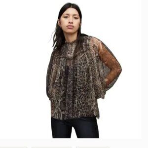 All Saints Peri Noche Animal Print Sheer Blouse S 10